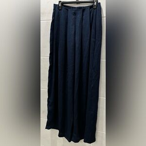 Future Collective Navy Textured Pleated Lightweight Wide Leg Pants Small NWT